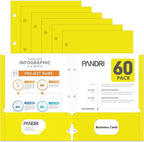 Two Pocket Portfolio Folders, PANDRI 60 Pack 3 Hole Punched 2 Pocket Folders for 3 Ring Binder, Letter Size Paper File Folder for School Office Home Business, Yellow