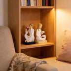 Reading Girl Bookends for Women, Resin Reading Woman Sculpture Bookends Set of 2, Aesthetic Bookshelf Decor for Home Office Library, Cute Feminine Book Ends for Book Lovers Gifts (Beige)