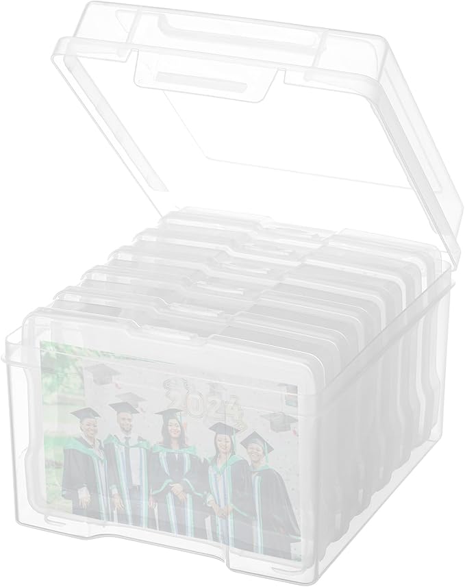 COSICS Photo Storage Box 5" x 7", Extra Large Transparent Plastic Photo Organizer Craft Keeper with 6 Inner Case for Cards, Pictures, Stamps, Stickers, Seeds, Office Supplies