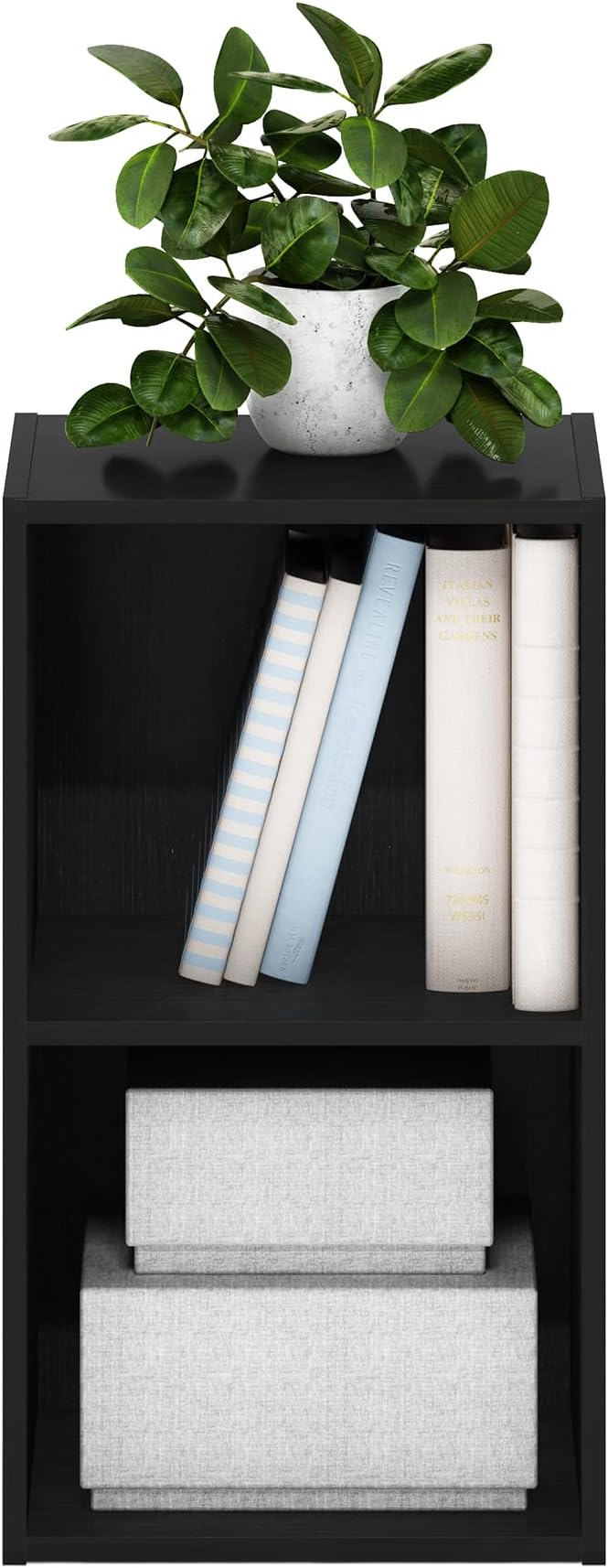 Furinno PASIR Book Shelf, 2-Tier Modern Bookshelf, Open Shelves Bookcase 9 x 12 x 21, for Living Room, Bedroom, Home Office, Blackwood