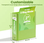 SUNEE 3 Ring Binder 2 Inch 1 Pack, Clear View Binder Three Ring PVC-Free (Fit 8.5x11 Inches) for School or Office Supplies, Tender Green