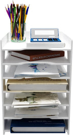 Natwind 7 Tiers Paper Organizer for Desk Desktop White File Holder Office Desk Organizer Mail Letter Tray & Paper Sorter Document Notebooks Storage Rack for Home Office School Classroom