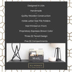 BLU MONACO Espresso Brown Wooden Mail Organizer | 3-Tier Rustic Desktop Mail Sorter for Kitchen Counter or Office | Wooden Letter Holder and Bill Storage Caddy | 12.5” x 4.5” x 7” Countertop Organizer