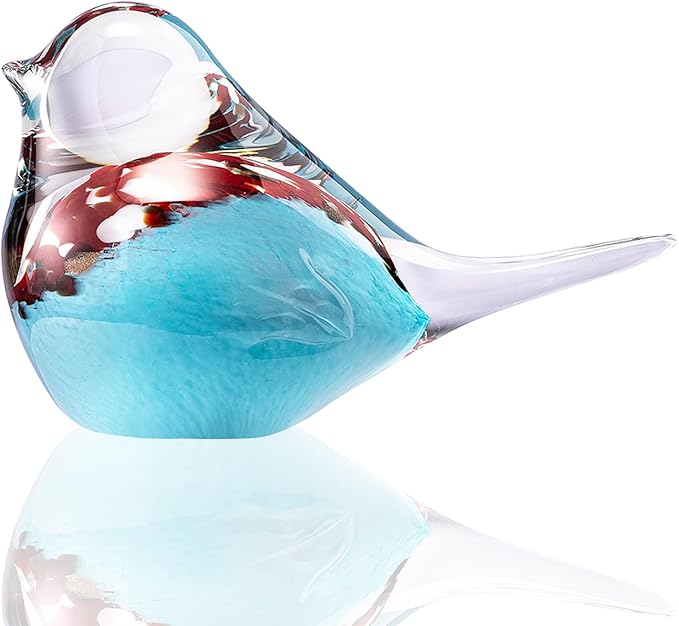 ORRFIDDY Blown Glass Birds - Glass Art Bird Decor, Hand Blown Glass Animal Figurines Paperweight for Home Shelf Decor