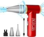 Compressed Air Duster-KiCA JetFan 2S Electric Air Duster,117000 RPM Rechargeable Cordless Air Blower for Cleaning Keyboard&PC, Jet Dry Duster with New Extreme Mode, Metal Shell-Red