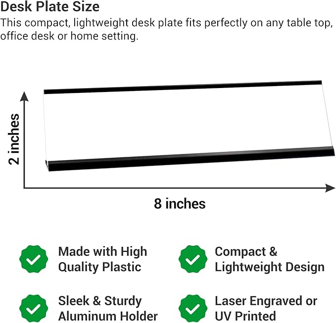 Custom Engraved Desk Plate | Personalized with your Name and Title | Perfect Decor for Office, Business, or Home | Multiple Font and Color Options | 2x8" or 2x10" (Purple w/White Letters, 2x8")