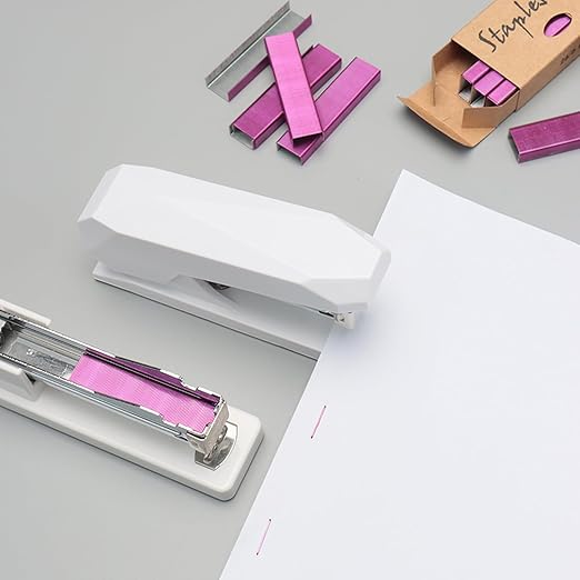 NatSumeBasics 6000 Rose Red Staples Colored Staples for 26/6 Standard Desk Manual Stapler Refill, School Office Supplies Accessories (Rose Red)
