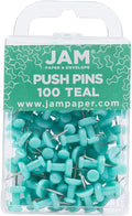 JAM PAPER Colorful Push Pins - Teal Pushpins - 100/Pack