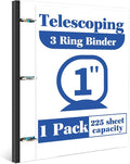INFUN 1 Inch Telescoping 3 Ring Binder - 1PCS-White，Flexible Binders with Customizable Front Cover and Clear Catalog Pocket, 1Inch Rings, 225 Sheet Capacity