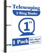 INFUN 1 Inch Telescoping 3 Ring Binder - 1PCS-White，Flexible Binders with Customizable Front Cover and Clear Catalog Pocket, 1Inch Rings, 225 Sheet Capacity