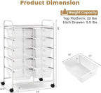 HAPPYGRILL 10-Drawer Rolling Storage Cart, Storage Organizer Cart with Lockable Wheels, Beauty Salon Movable Utility Cart for School, Office, Home, (Clear)