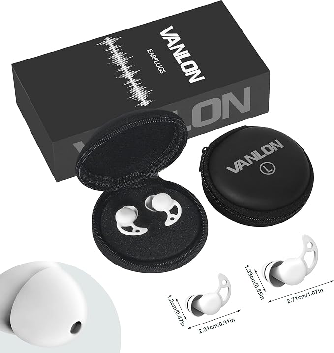 VANLON Noise Cancelling Ear Plugs, Washable Reusable Ear Plugs for Sleeping, 2Pairs Super Soft Fit Silicone Earplugs for Focus, Hearing Protection, 33dB Noise Reduction for Dogs Snoring (White)