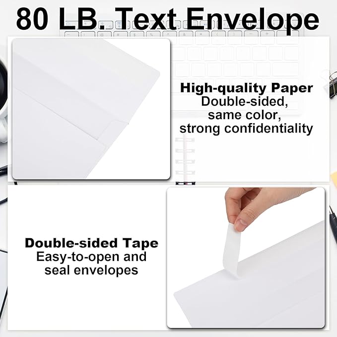 Marspark 100 Qty #10 White Business Envelopes 80 lb 4-1/8'' x 9-1/2'' Peel Press Letter Size Envelopes Professional Mailing Printable for Security Office Use Home Mail