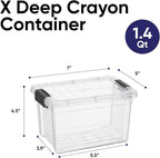 Superio Mini Storage Container Plastic Crayon Box Art Supplies and Sewing Case Stackable Clear Small Organizer for Beads, Stationery, Chalk, and Food, 1.4 Quart, 4 Pack