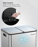 Lovewind Kitchen Trash Can, 2 x 8 Gallon (2 x 30 L) Stainless Steel Trash and Recycle Bin Combo with Soft-Close Lid, Dual Compartment Recycling Kitchen Step Trash Bin, Silver