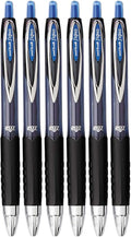 Advantage Gifts Signo 207 Roller Ball Retractable Gel Pens, Medium Point (0.7mm), Blue Ink, 6 Count, Bundle with Plastic Reusable Pouch