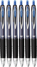 Advantage Gifts Signo 207 Roller Ball Retractable Gel Pens, Medium Point (0.7mm), Blue Ink, 6 Count, Bundle with Plastic Reusable Pouch