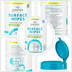 Juniper CLEAN 12 Pack Surface Cleaning Wipes with Bleach, All-Purpose Cleaner for Bathroom, Kitchen, Office, 420 Count Canister, 7.5" x 7" Sheet, Fresh Scent, Lint Free & Durable