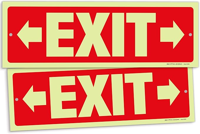 iSYFIX Exit Signs with Directional Right & Left Arrow - 2 Pack 12x4 Inch Glow in the Dark for Business, School, Office, Warehouse - Durable 40 Mil Polystyrene, UV Laminated, Waterproof, Scratch & Fade Resistant