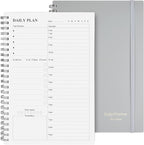 Daily Planner Undated, Asten To Do List Notebook Hourly Schedules Spiral Appointment Planner for Men and Women,PVC Hardcover,Elastic Closure, Inner Pocket 8.3" x 5.8" (Gray)