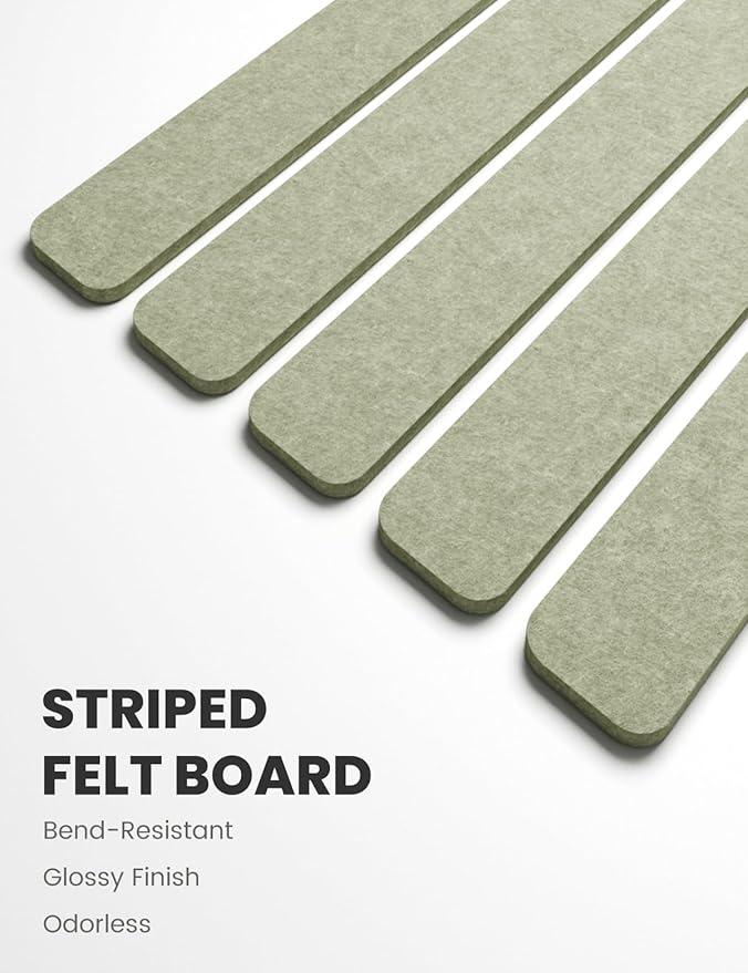 Fluxynara Cork Board Alternative Felt Strip Board 5-Pack 13"x2", Office Pin Board with 35 Push Pins, Adhesive Install for Bedroom Door & Home Office(Sage)