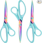 Zicolu 8.5" Scissors All Purpose, Multipurpose Office Scissors Set of 3 Pack, Titanium Coating Sharp Blade, Soft Comfort-Grip, Ideal for Fabric, School, Home, Craft & Sewing, Right/Left Handed, Blue