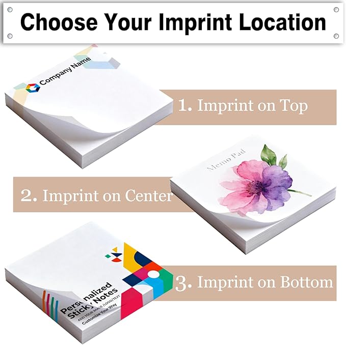 Personalized Sticky Notes Bulk 3-500 Pack – 3"x3" Custom Notepads Promotional Items with Your Logo Text 50 Sheets/Pads, Funny Post it Notes, Stationery Note Gifts for Office Business School Students
