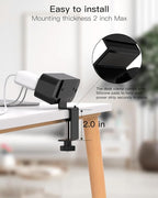 Desk Clamp Power Strip 10ft Flat Plug Extension Cord with USB C, 2 Outlets, Surge Protector USB C (PD 20W), USB A(QC 18W) Fast Charging Ports,Table Outlets for Home, Office, Black