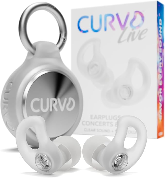 CURVD Live Stylish High-Fidelity Concert Earplugs for Live Events up to 14 dB Noise Reduction, 5 Tip Sizes & Carry Case