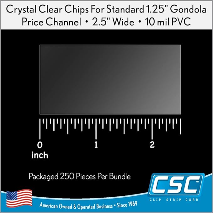 Price Data Channel Label Holder Chips, Clear Plastic Tags, 2.5" L x 1.25" H, 10 Mil Thick, Gondola Shelf Edge, Reusable, Made for Point of Purchase Shelf Molding by Clip Strip Corp.
