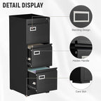 Lockable Vertical Metal File Cabinet 3 Drawer, Steel Filing Cabinet for Home Office Organization, High Capacity Storage for Letter/Legal/A4 Size, Black Office Cabinet, 17.7" D x 14.6" W x 40.9" H