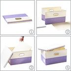PRANDOM Collapsible Storage Bin with Lid [3-Pack] Fabric Foldable Storage Box Organizer Container Basket Cube with Cover for Home Bedroom Closet Office Nursery Purple&Cream(14.9x9.8x9.8)