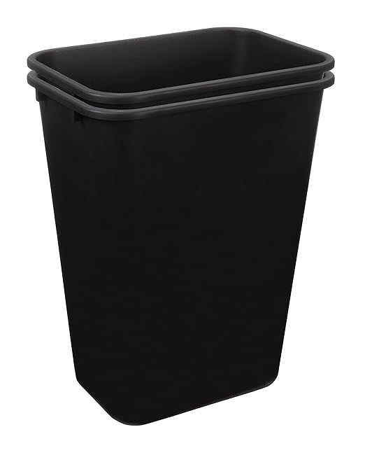 Amazon Basics Trash Can, Rectangular Commercial Office Wastebasket, 10 Gallon (Pack Of 2), Black