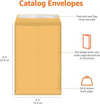 Amazon Basics Self Adhesive Catalog Mailing Envelopes, Peel and Seal, 6x9 Inch, Brown Kraft, 100-Pack