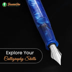 FPR Himalaya V2-Chrome Ultra Flex Nib Pen - Twist-Style Converter Filled Calligraphy Pens for Writing-Fancy Pens for Men & Women- Flex Fountain Pen w/Metal Clip & Cap Ring (Indigo Blue Acrylic)