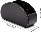 BONNY DODO Remote Control Holders Organizer Box with 5 Compartment PU Leather Multi-functional Office Desk Storage Caddy Store Tv Remote for Media Player,Brush,Pencil,Glassees&Office Supplies (BlACK)