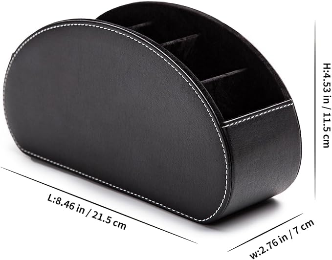 BONNY DODO Remote Control Holders Organizer Box with 5 Compartment PU Leather Multi-functional Office Desk Storage Caddy Store Tv Remote for Media Player,Brush,Pencil,Glassees&Office Supplies (BlACK)
