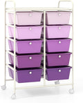 LDAILY 10 Drawer Rolling Cart, Storage Cart Organizer on Wheels, Drawer Cart with Metal Frame & Large Storage Capacity, Rolling Cart with Drawers for Living Room Classroom, Office