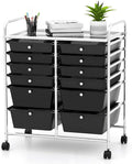 HAPPYGRILL Happygrill 12-Drawer Rolling Storage Cart, Multipurpose Organizer Cart for Home Office School, Utility Cart with Wheels, (Black)
