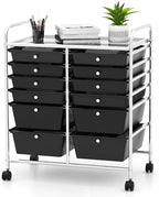 HAPPYGRILL Happygrill 12-Drawer Rolling Storage Cart, Multipurpose Organizer Cart for Home Office School, Utility Cart with Wheels, (Black)