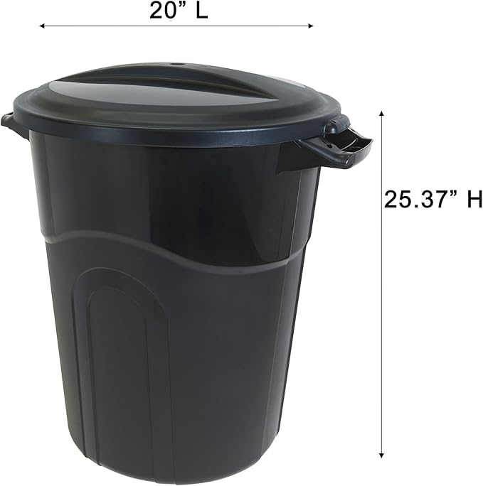 United Solution 20 Gallon Round Waste Container, Black, Easy to Carry Garbage Can with Sturdy Construction, Pass-Through Handles & Attachable Click Lock Lid, Indoor or Outdoor Use, 2-Pack, (TI0087)