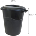 United Solution 20 Gallon Round Waste Container, Black, Easy to Carry Garbage Can with Sturdy Construction, Pass-Through Handles & Attachable Click Lock Lid, Indoor or Outdoor Use, 2-Pack, (TI0087)