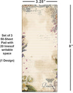 Provincial Garden Lined Personalized Shopping List Pad Set of 3, 50-Sheet Pads, 3 1/4 x 8 Inches, Memo Pad, Shopping List, to-Do Notes, Office Organizer, by Current