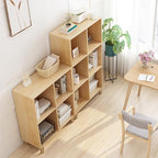 IOTXY Open Cube Low Bookcase - 3-Tier Freestanding Storage Display Cabinet Organizer with Legs for Home Office, 9-Cubes Open Shelf Short Bookshelf, Oak