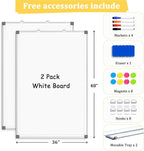 AMUSIGHT 2 Pack Double-Sided Magnetic Whiteboard, 48" x 36" Dry Erase Board, Aluminum Frame White Board for Wall, Hanging Mounting White Board Dry Erase Marker Board for Office, School, Home
