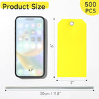 500 Pieces Plastic Shipping Tags with Wire Waterproof Hang Tags Heavy Duty Labeling Tags with String Wires Tags Labels Labeling Tags Stacking Tags for Equipment Car Parts (Yellow, 3x6)
