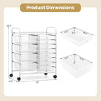 LDAILY 12 Drawer Rolling Storage Cart, Rolling Cart with Drawers for Classroom, Art Supply Craft Organizer on Wheel with Metal Frame & Handles for Home Office School (Clear, 12 Drawer Left-Right)