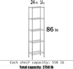 Regal Altair 14" Deep x 24" Wide x 86" Height Wire Shelving Kit | 5-Tier | NSF Commercial Storage Rack Unit