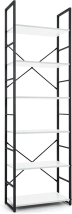 CAPHAUS 6 Tier Bookshelf, 24 Inch Width Free Standing Shelf, Bookcase Shelf Storage Organizer, Industrial Book Shelves for Home Office, Living Room, Kitchen, White Shelves & Metal Frame