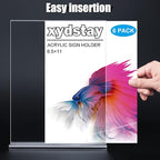 xydstay 6pack Acrylic Sign Holder 8.5 X 11, Vertical T Shape Clear Plastic Menu Holder, Unbreakable Table Sign for Restaurant, Office, School, Store and Home Use